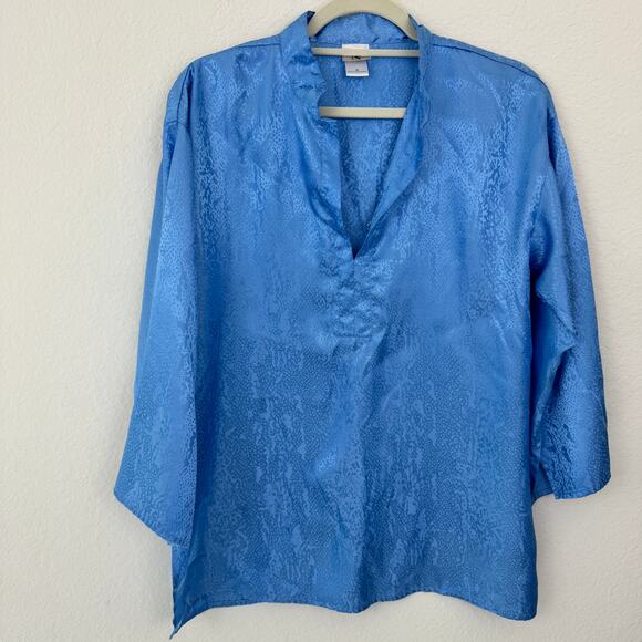 Natori Womens Pajama Sleep Top Size M Satin Relaxed Flowy Lounge Blue - Picture 1 of 8